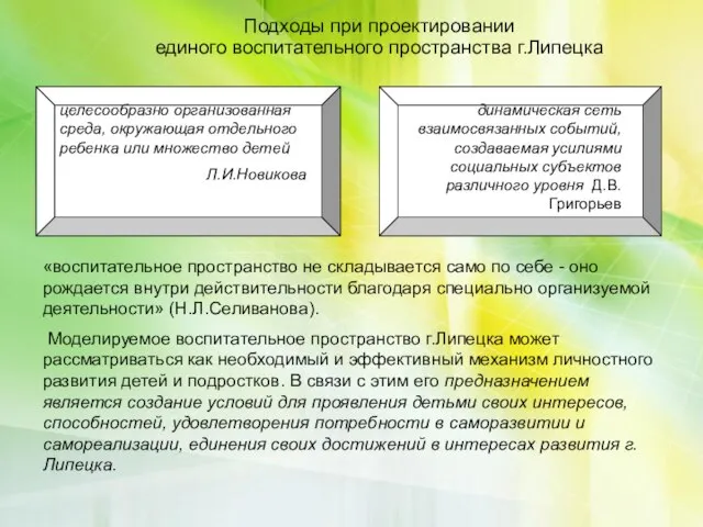 целесообразно организованная среда, окружающая отдельного ребенка или множество детей Л.И.Новикова динамическая сеть