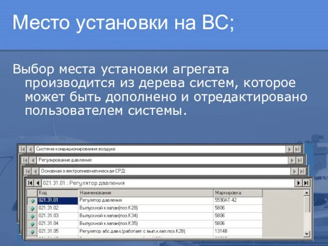 Место установки на ВС; Выбор места установки агрегата производится из дерева систем,