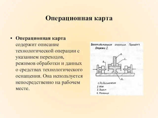 Операционная карта Операционная карта содержит описание технологической операции с указанием переходов, режимов