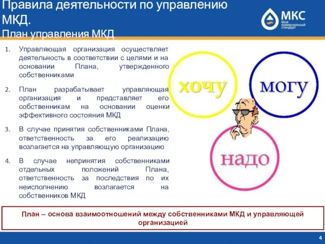 Правила деятельности по управлению МКД. План управления МКД План – основа взаимоотношений