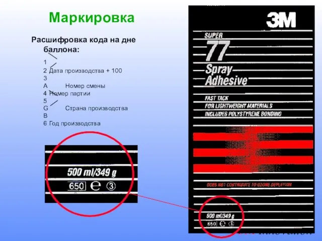 Маркировка Расшифровка кода на дне баллона: 1 2 Дата производства + 100