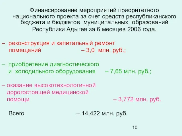 Финансирование мероприятий приоритетного национального проекта за счет средств республиканского бюджета и бюджетов