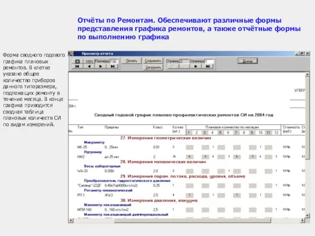 Форма сводного годового графика плановых ремонтов. В клетке указано общее количество приборов