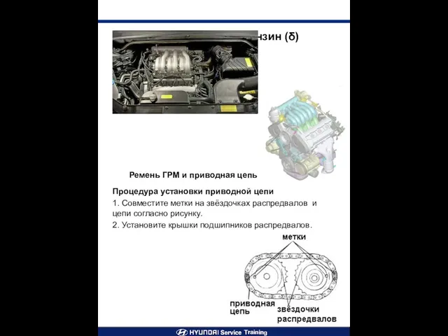 Двигатель 2.7 л. бензин (δ) Процедура установки приводной цепи 1. Совместите метки