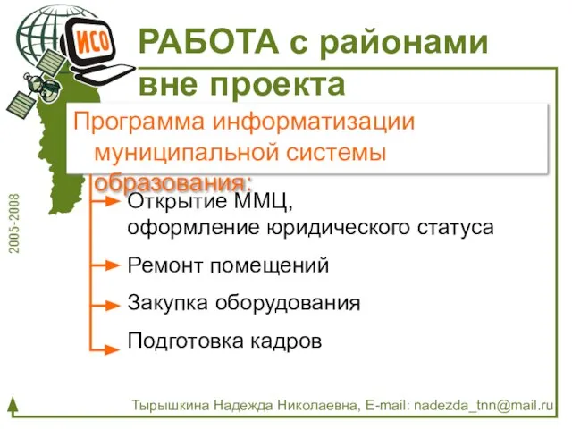 Программа информатизации муниципальной системы образования: РАБОТА с районами вне проекта Открытие ММЦ,