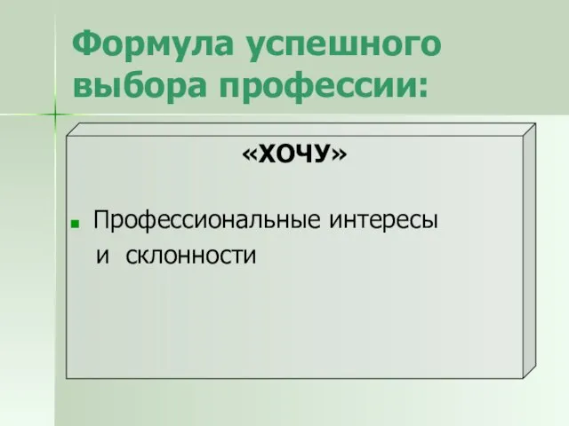 Формула успешного выбора профессии: «ХОЧУ» Профессиональные интересы и склонности