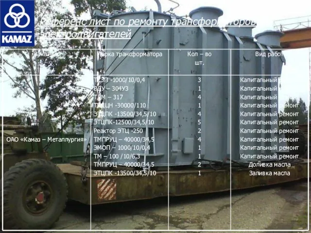 Референс лист по ремонту трансформаторов и электродвигателей