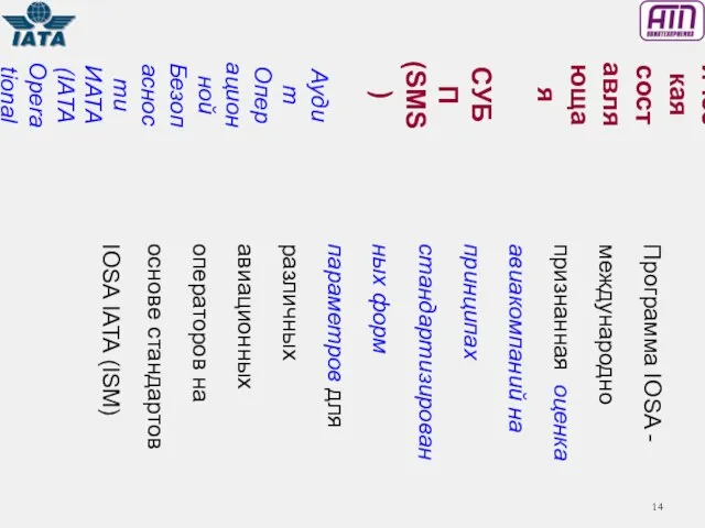 Параметрическая составляющая СУБП (SMS) Аудит Операционной Безопасности ИАТА (IATA Operational Safety Audit