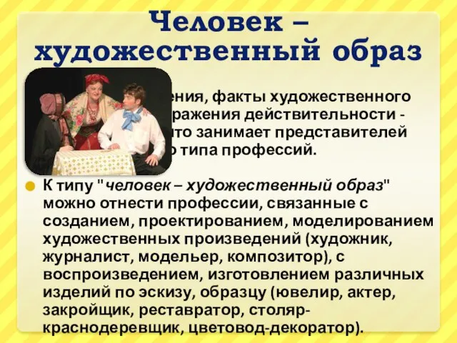 Человек – художественный образ Явления, факты художественного отображения действительности - вот что