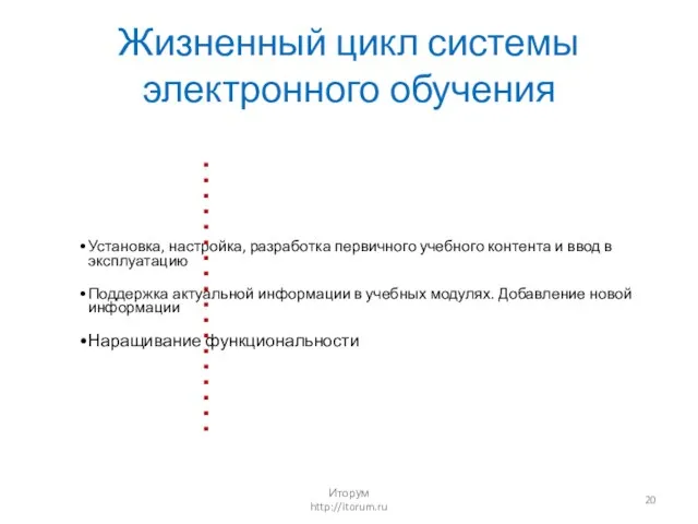 Установка, настройка, разработка первичного учебного контента и ввод в эксплуатацию Поддержка актуальной