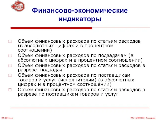 Финансово-экономические индикаторы Объем финансовых расходов по статьям расходов (в абсолютных цифрах и