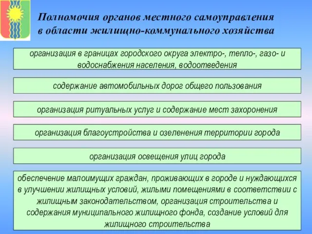 Полномочия органов местного самоуправления в области жилищно-коммунального хозяйства организация ритуальных услуг и