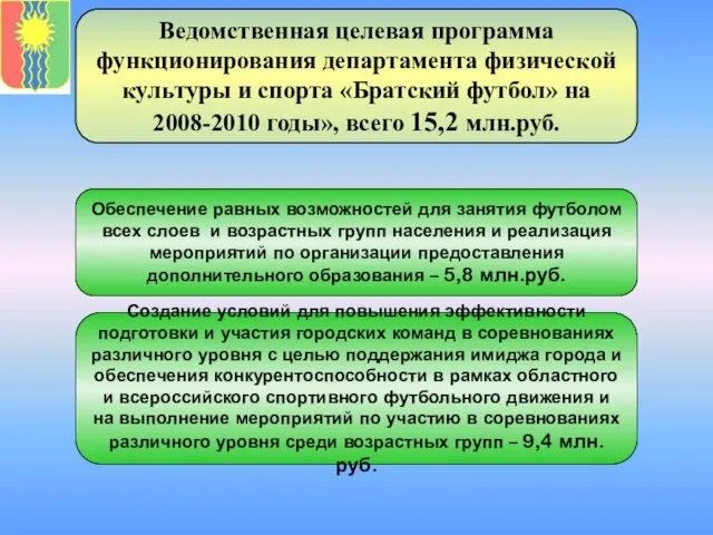 Ведомственная целевая программа функционирования департамента физической культуры и спорта «Братский футбол» на