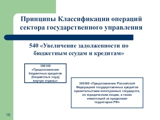 Принципы Классификации операций сектора государственного управления 540 «Увеличение задолженности по бюджетным ссудам