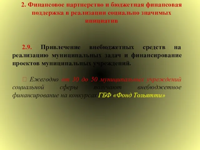 2. Финансовое партнерство и бюджетная финансовая поддержка в реализации социально значимых инициатив