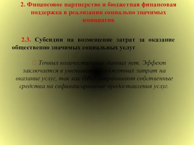 2. Финансовое партнерство и бюджетная финансовая поддержка в реализации социально значимых инициатив