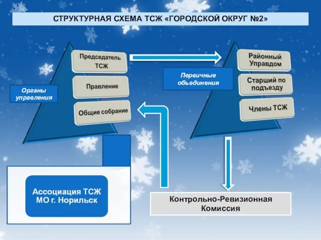 Контрольно-Ревизионная Комиссия Органы управления Первичные объединения СТРУКТУРНАЯ СХЕМА ТСЖ «ГОРОДСКОЙ ОКРУГ №2»