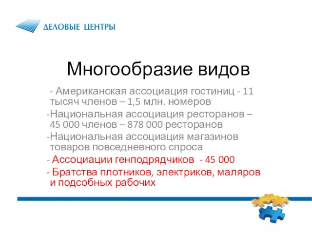 Многообразие видов - Американская ассоциация гостиниц - 11 тысяч членов – 1,5