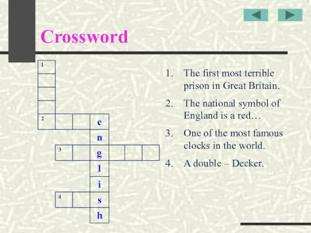 Crossword The first most terrible prison in Great Britain. The national symbol