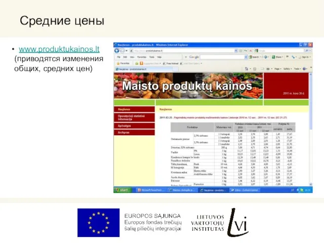 Средние цены www.produktukainos.lt (приводятся изменения общих, средних цен)