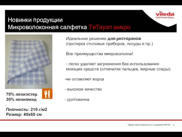 Новинки продукции Микроволоконная салфетка ТиТауэл микро Идеальное решение для ресторанов (протирка столовых