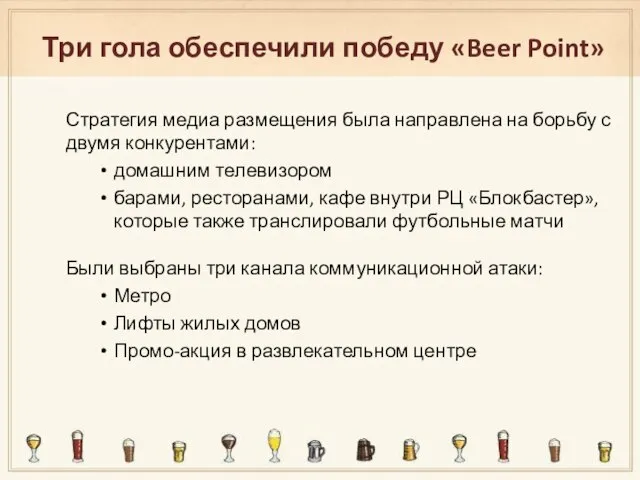 Три гола обеспечили победу «Beer Point» Стратегия медиа размещения была направлена на