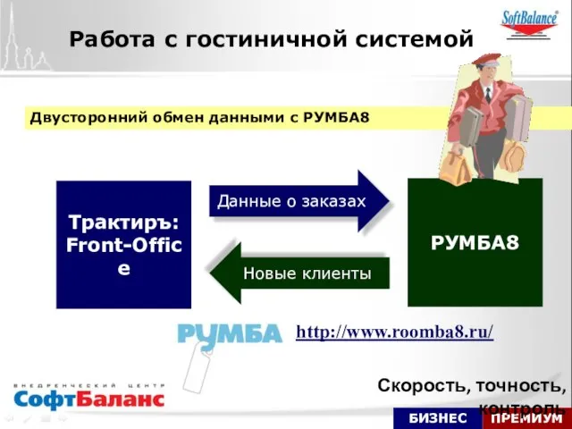 Двусторонний обмен данными с РУМБА8 РУМБА8 Трактиръ: Front-Office Данные о заказах Новые