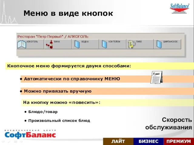 Кнопочное меню формируется двумя способами: Автоматически по справочнику МЕНЮ Можно привязать вручную