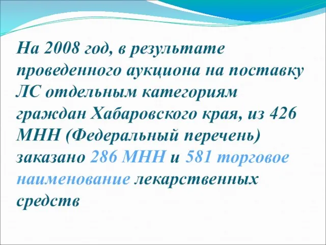 На 2008 год, в результате проведенного аукциона на поставку ЛС отдельным категориям