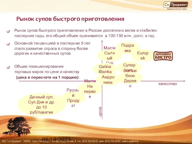 08/14/2023 Рынок супов быстрого приготовления Рынок супов быстрого приготовления в России достаточно