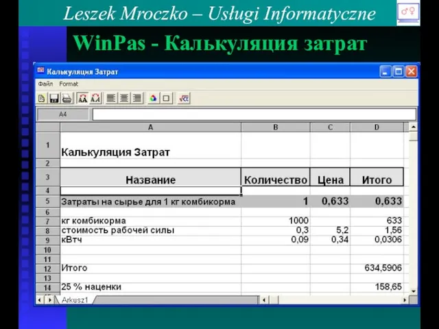 WinPas - Калькуляция затрат Leszek Mroczko – Usługi Informatyczne