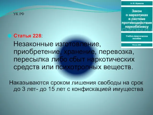 Статья 228: Незаконные изготовление, приобретение, хранение, перевозка, пересылка либо сбыт наркотических средств