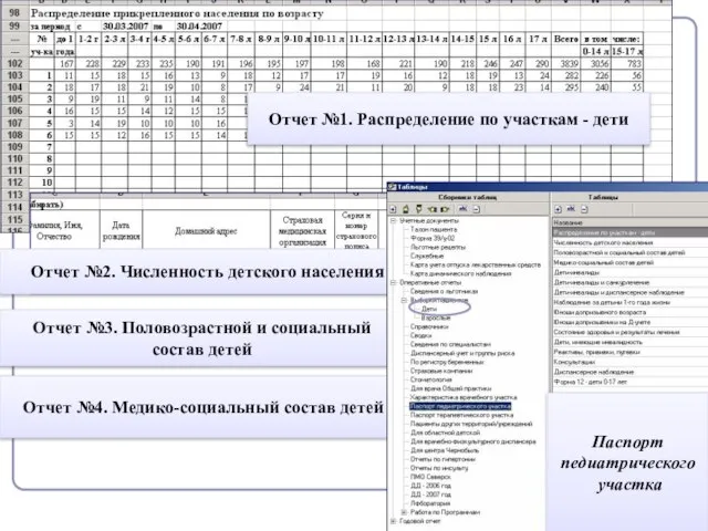 Отчет №1. Распределение по участкам - дети Отчет №2. Численность детского населения