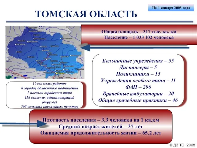 ТОМСКАЯ ОБЛАСТЬ На 1 января 2008 года Общая площадь – 317 тыс.