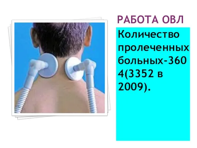 РАБОТА ОВЛ Количество пролеченных больных-3604(3352 в 2009).