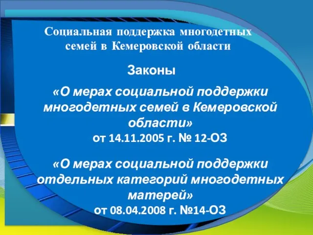 «О мерах социальной поддержки многодетных семей в Кемеровской области» от 14.11.2005 г.