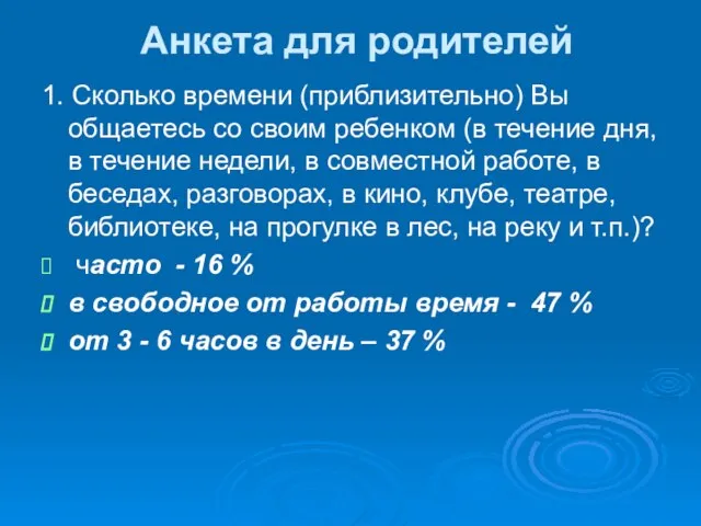 Анкета для родителей 1. Сколько времени (приблизительно) Вы общаетесь со своим ребенком