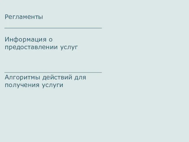 Регламенты Информация о предоставлении услуг Алгоритмы действий для получения услуги