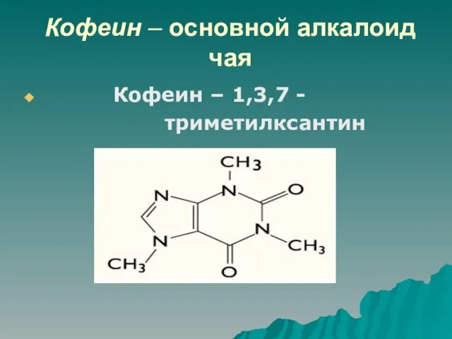 Кофеин – основной алкалоид чая Кофеин – 1,3,7 - триметилксантин