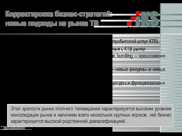 Корректировка бизнес-стратегий: новые подходы на рынке ТВ Стратегия дифференциации (сегментация потребителей услуг