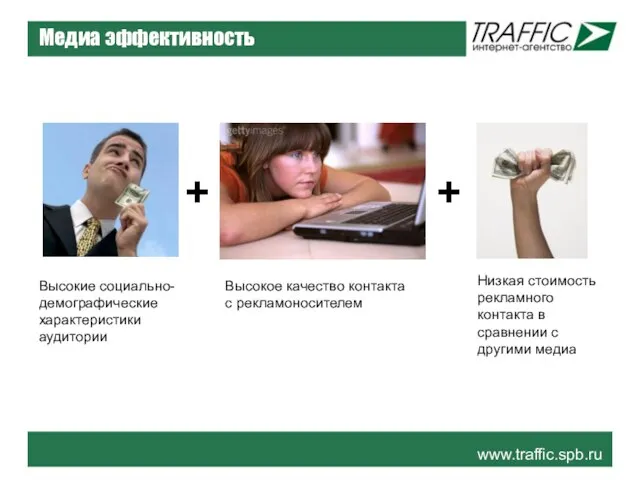 www.traffic.spb.ru Медиа эффективность Высокие социально-демографические характеристики аудитории + Высокое качество контакта с