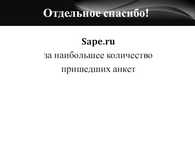 Отдельное спасибо! Sape.ru за наибольшее количество пришедших анкет