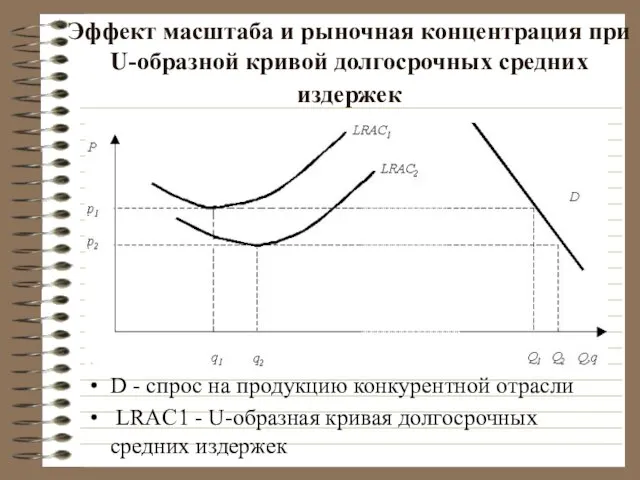 Эффект масштаба и рыночная концентрация при U-образной кривой долгосрочных средних издержек D