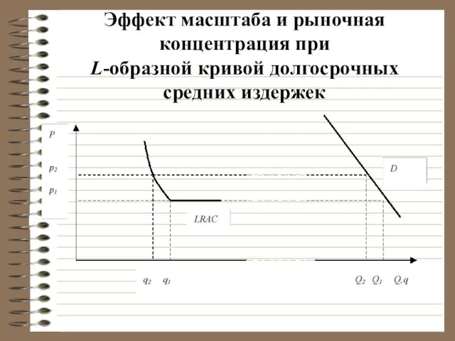 Эффект масштаба и рыночная концентрация при L-образной кривой долгосрочных средних издержек