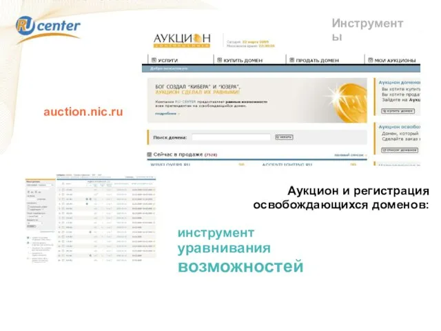 Инструменты Аукцион и регистрация освобождающихся доменов: инструмент уравнивания возможностей auction.nic.ru