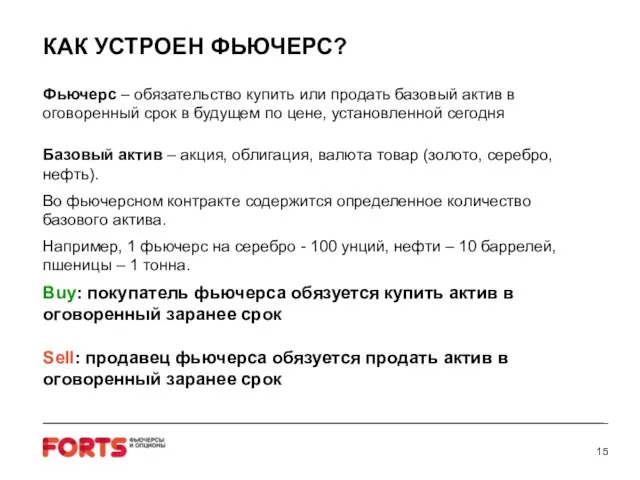 Фьючерс – обязательство купить или продать базовый актив в оговоренный срок в