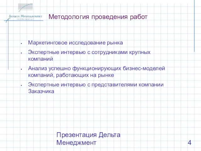 Презентация Дельта Менеджмент Методология проведения работ Маркетинговое исследование рынка Экспертные интервью с