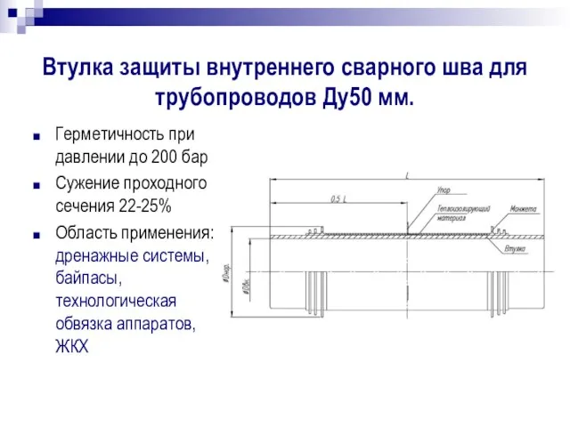 Втулка защиты внутреннего сварного шва для трубопроводов Ду50 мм. Герметичность при давлении