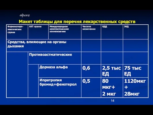 Макет таблицы для перечня лекарственных средств образец