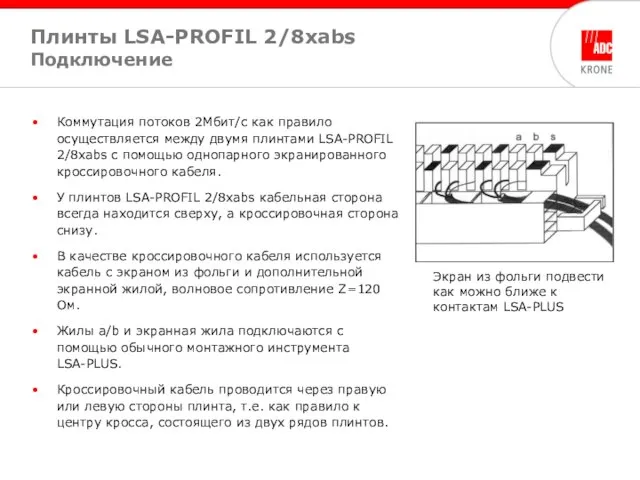 Коммутация потоков 2Мбит/с как правило осуществляется между двумя плинтами LSA-PROFIL 2/8xabs с